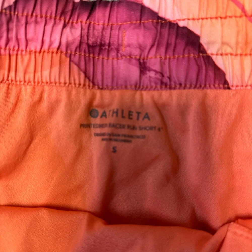 Athleta Shorts Womens Size S Pink Orange Abstract Printed Racer Run 4 Athletic